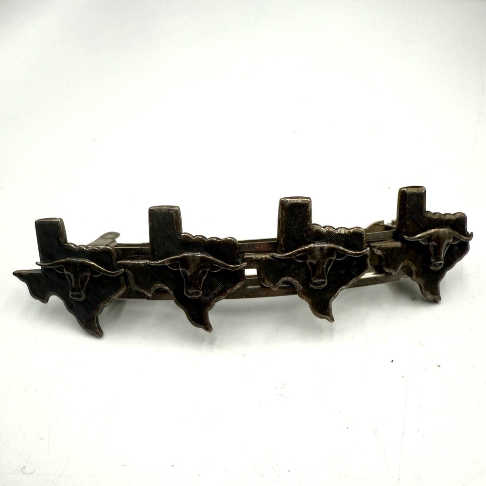 Vintage Texas Longhorn State Silhouette Hair Barrette Silver Tone Made in France